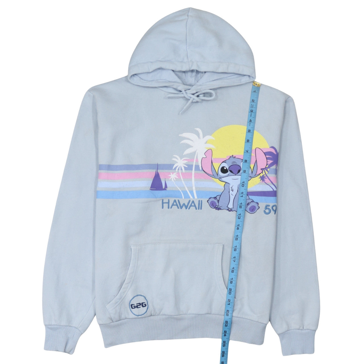 Disney Women Blue Hoodie Stitch Hawaii Print L Pullover