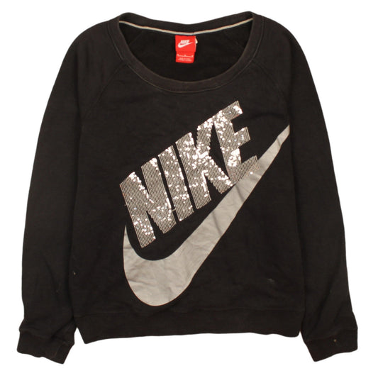 Nike Women Black Sequin Logo Pullover Sweatshirt M