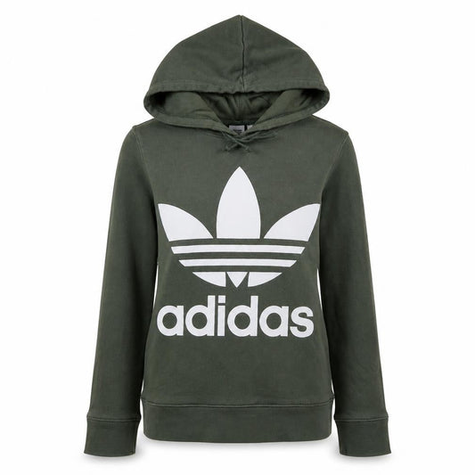 Adidas Womens Green Hooded Pullover Hoodie Size 10 Small Logo Print