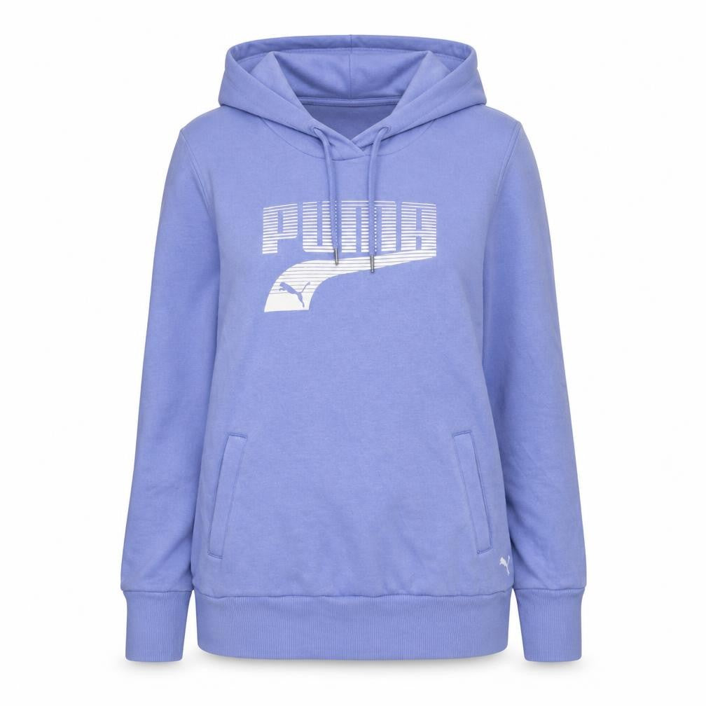 Puma Womens Blue Pullover Hoodie Size 12 Cotton Blend Logo Sweatshirt