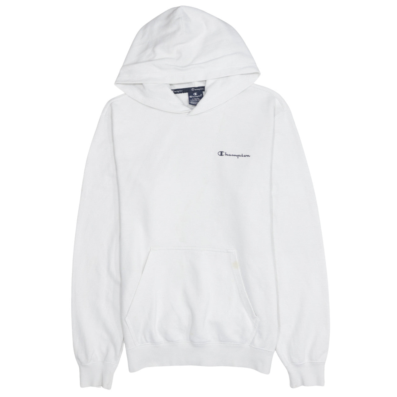 Champion Men's White Pullover Hoodie Size L Logo Fleece Sweatshirt