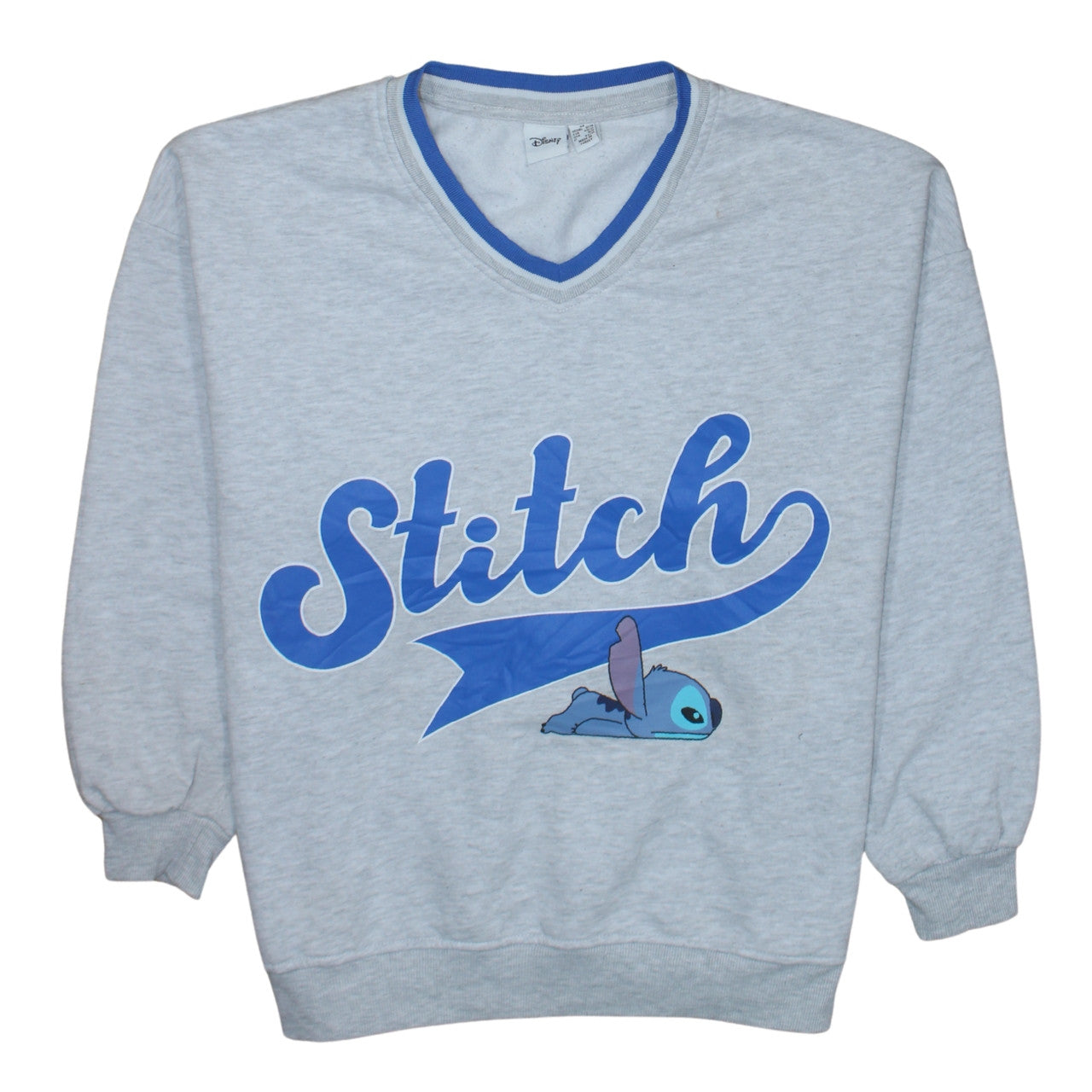 Disney Primark Womens Grey Stitch Sweatshirt Medium Pullover V-Neck