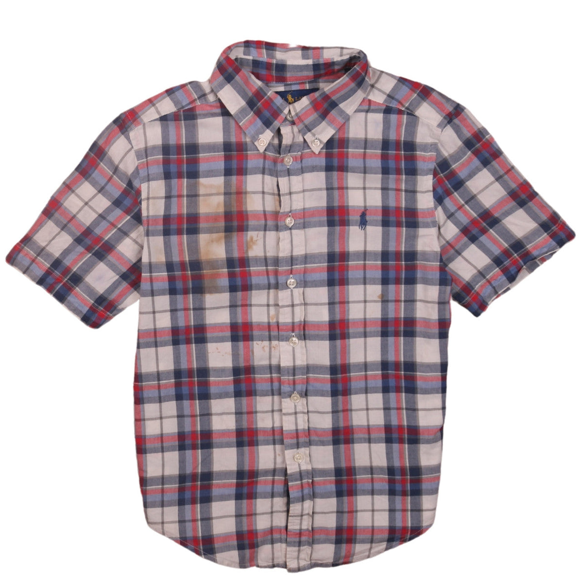 Ralph Lauren Boys Blue Red Check Button-Up Short Sleeve Shirt Size 10-12