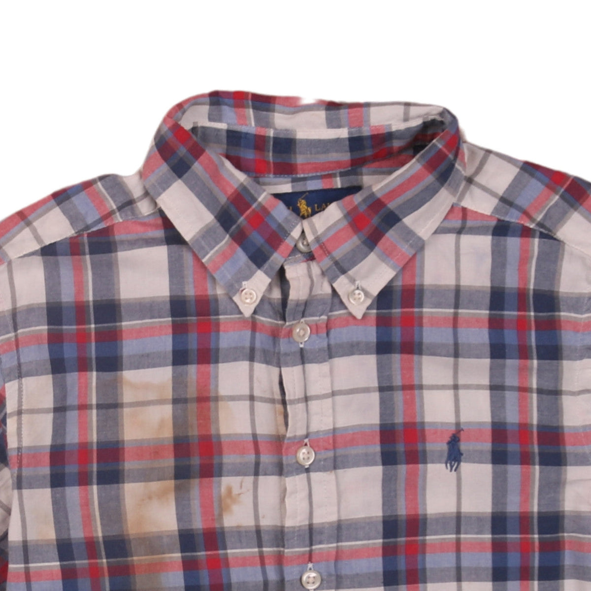 Ralph Lauren Boys Blue Red Check Button-Up Short Sleeve Shirt Size 10-12