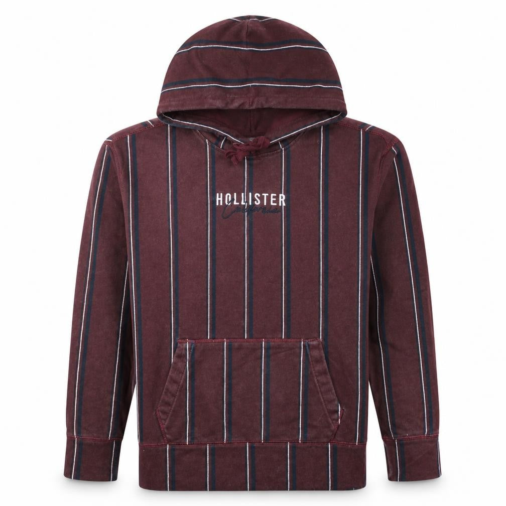 Hollister Men Burgundy Striped Pullover Hoodie Small Cotton Blend