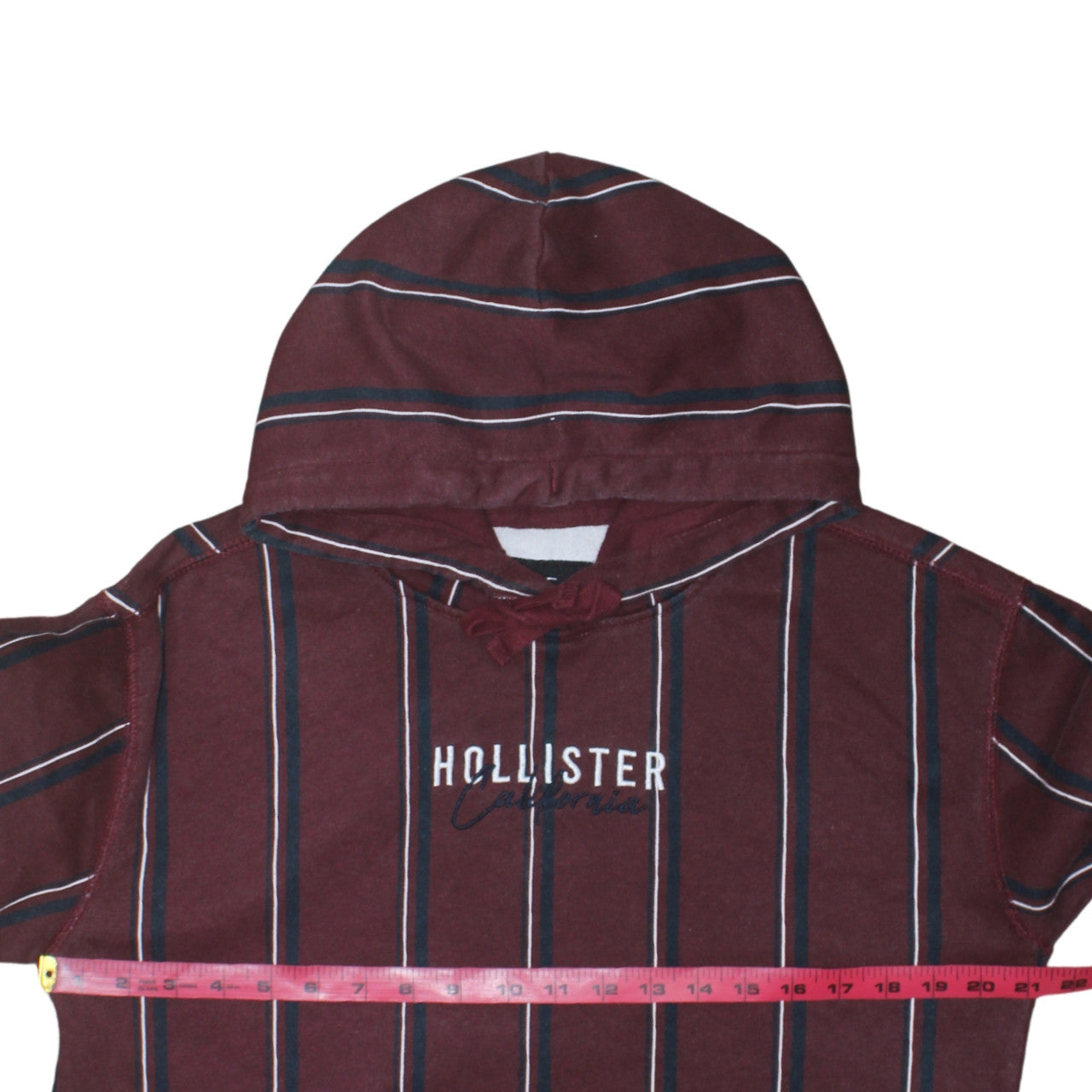 Hollister Men Burgundy Striped Pullover Hoodie Small Cotton Blend