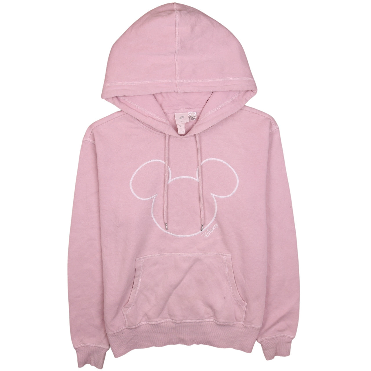 H&M Disney Women's Pink Pullover Hoodie Small Mickey Logo Lined