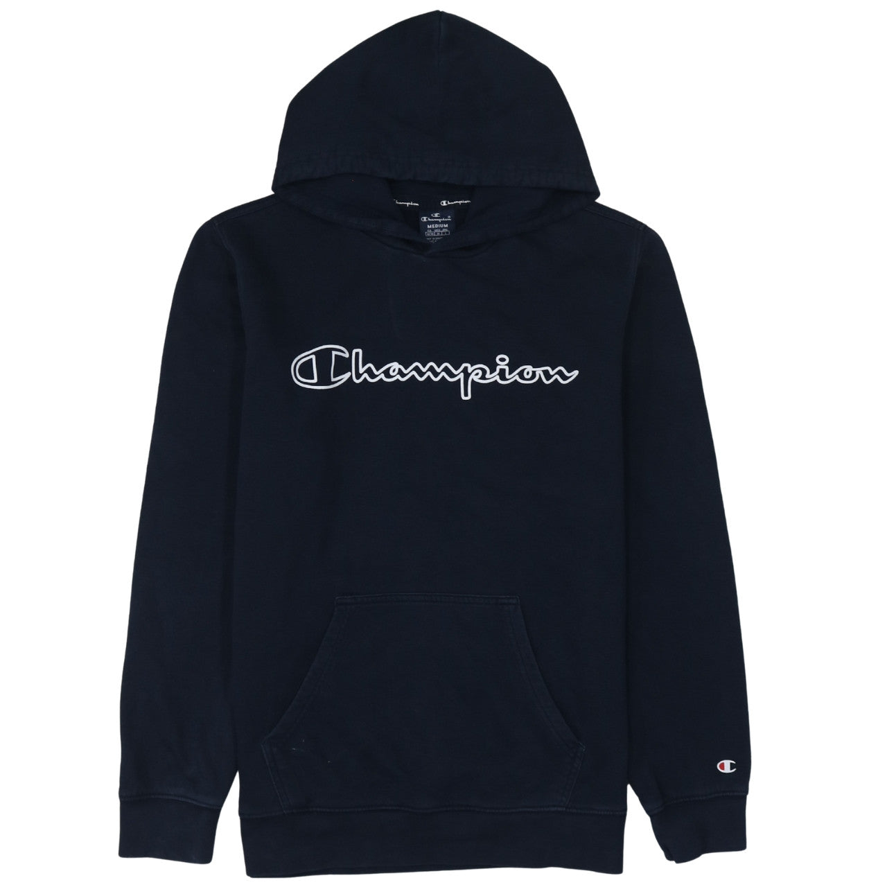 Champion Men's Blue Pullover Hoodie Medium Logo Print Fleece