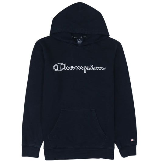 Champion Men's Blue Pullover Hoodie Medium Logo Print Fleece