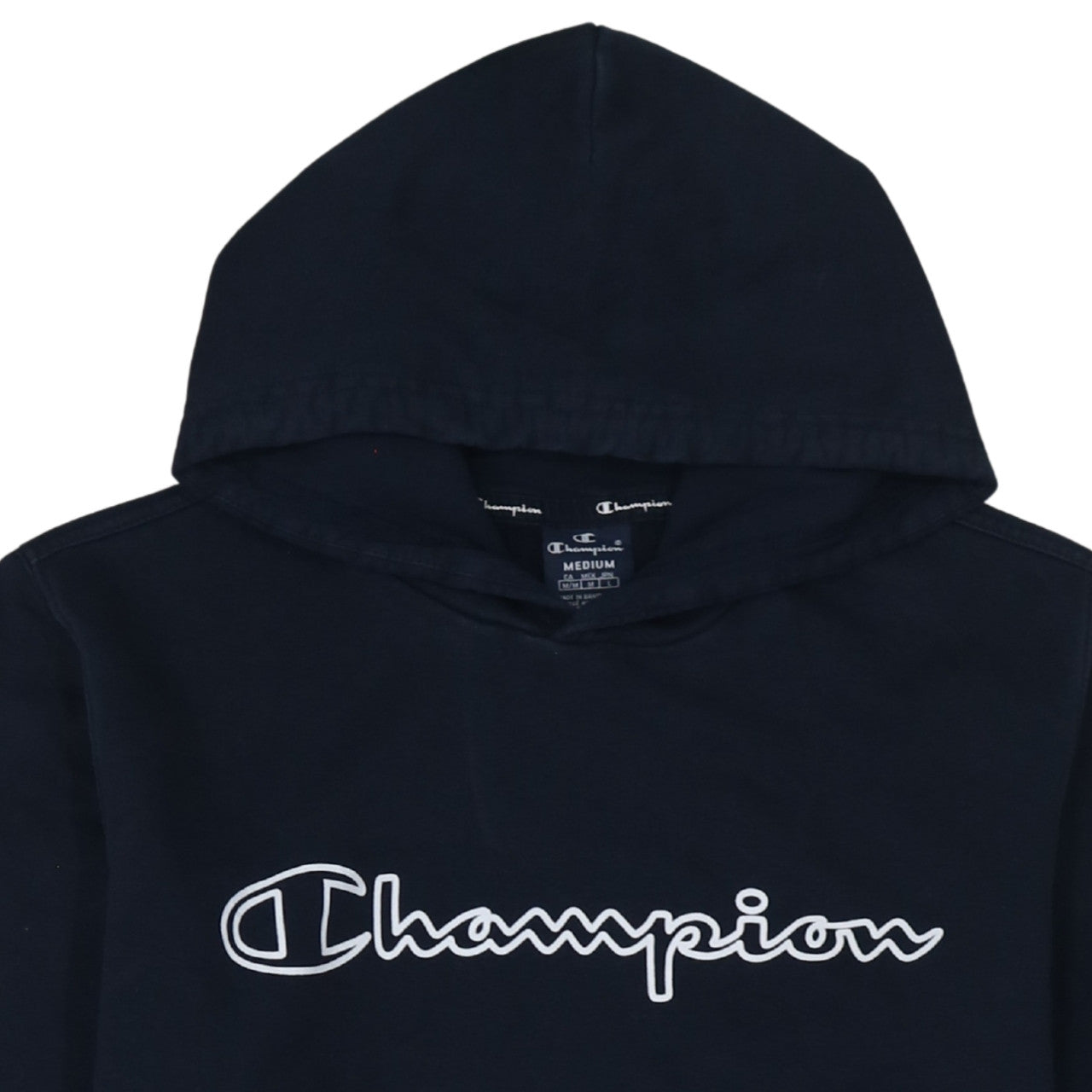Champion Men's Blue Pullover Hoodie Medium Logo Print Fleece