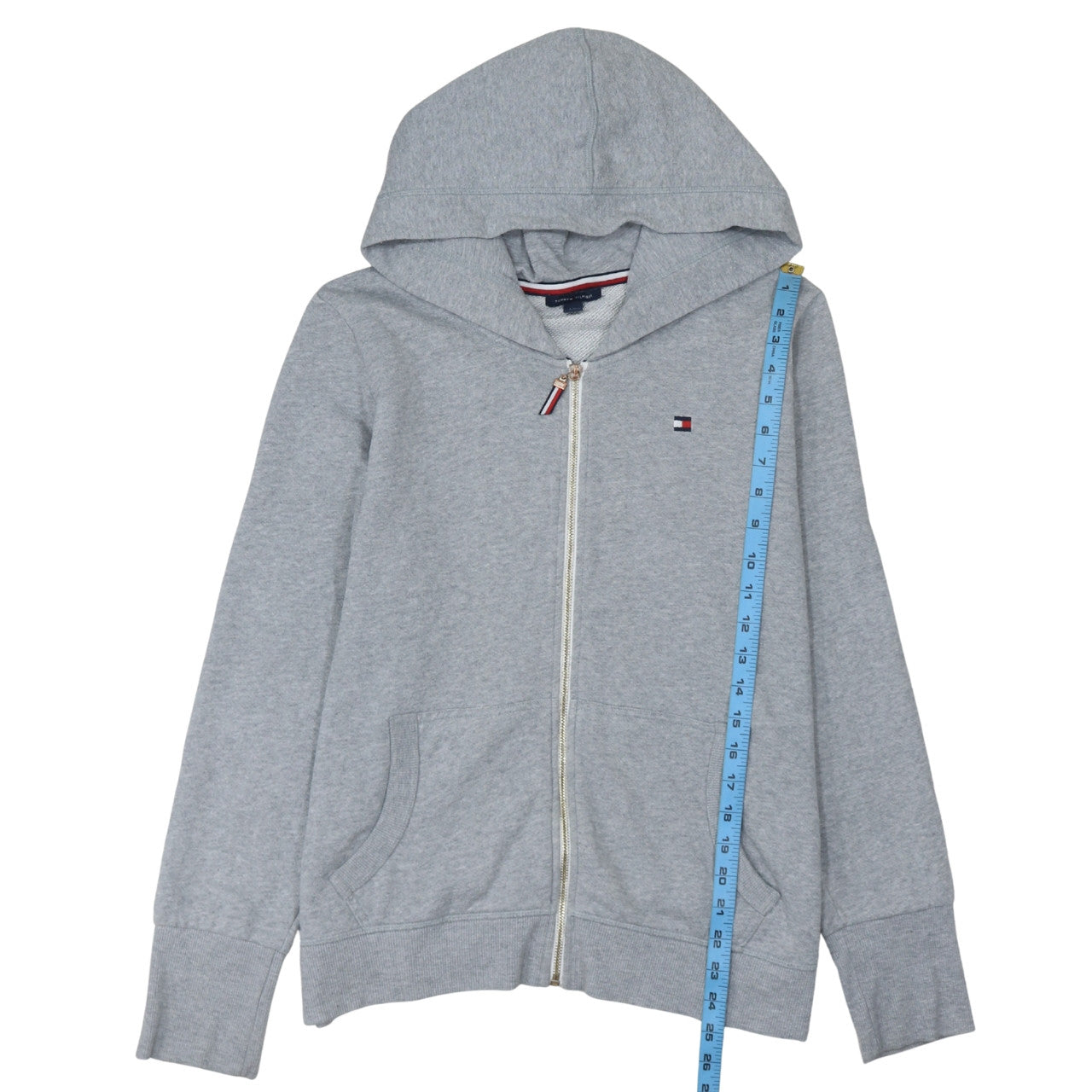 Tommy Hilfiger Women Grey Full Zip Hoodie Size L Cotton Blend