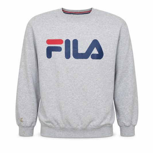 Front view of Fila men’s grey cotton blend logo sweatshirt, size L