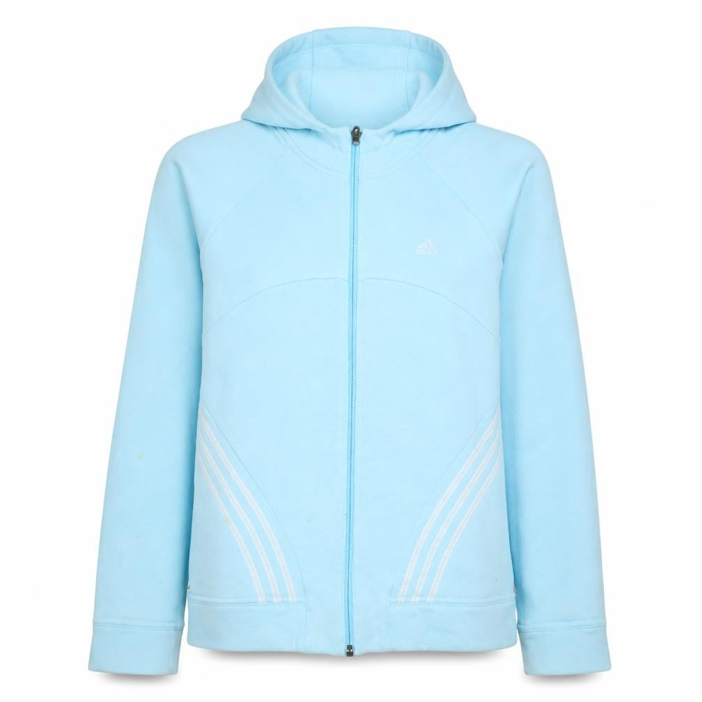 Adidas Womens Blue Full Zip Hoodie Size 12 Cotton Blend Sportswear