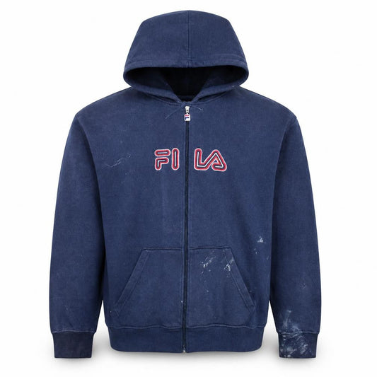 Fila Men's Navy Blue Full Zip Hoodie Size M Logo Cotton Blend