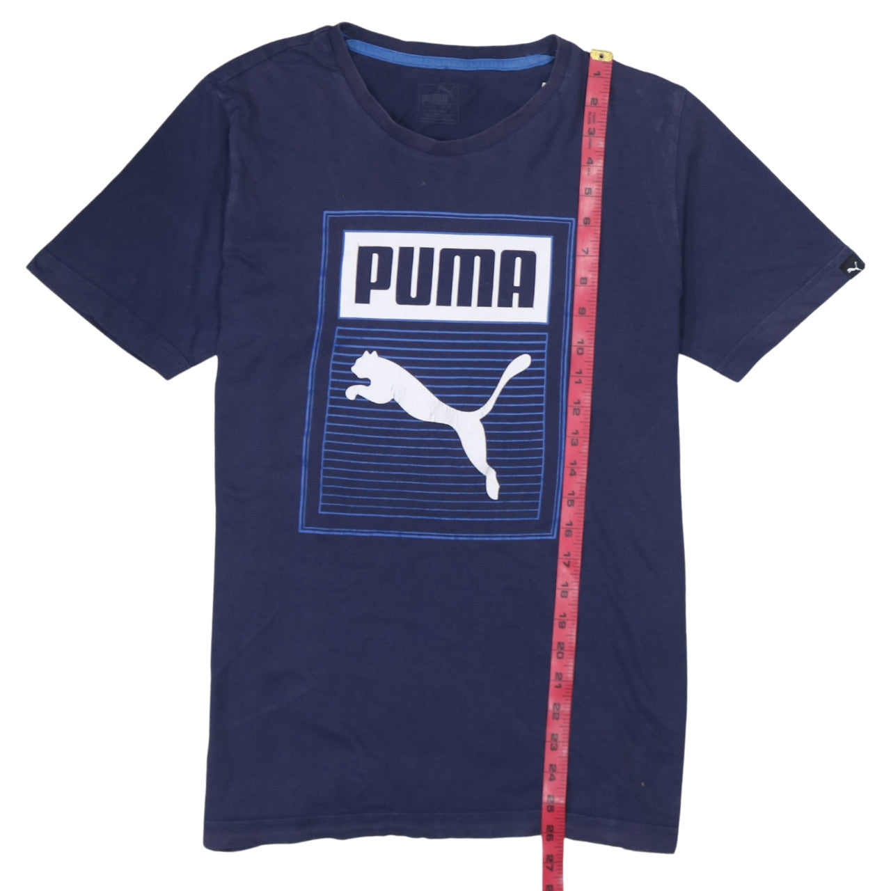 Puma Men's Blue Graphic Print Crew Neck Cotton T-Shirt Size M