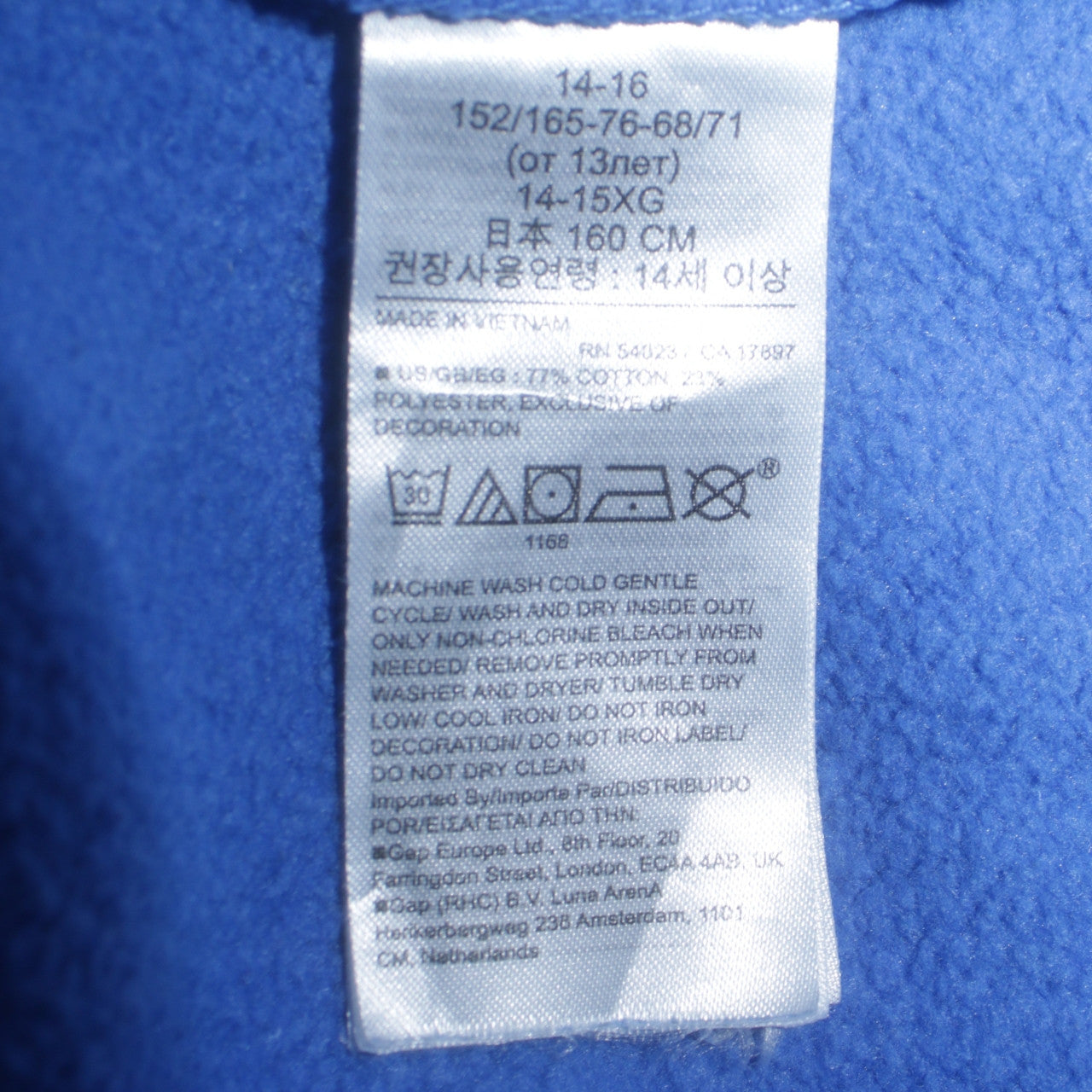 GAP Boys Blue Pullover Hoodie 14-15 Years Fleece Cotton Logo Sweatshirt