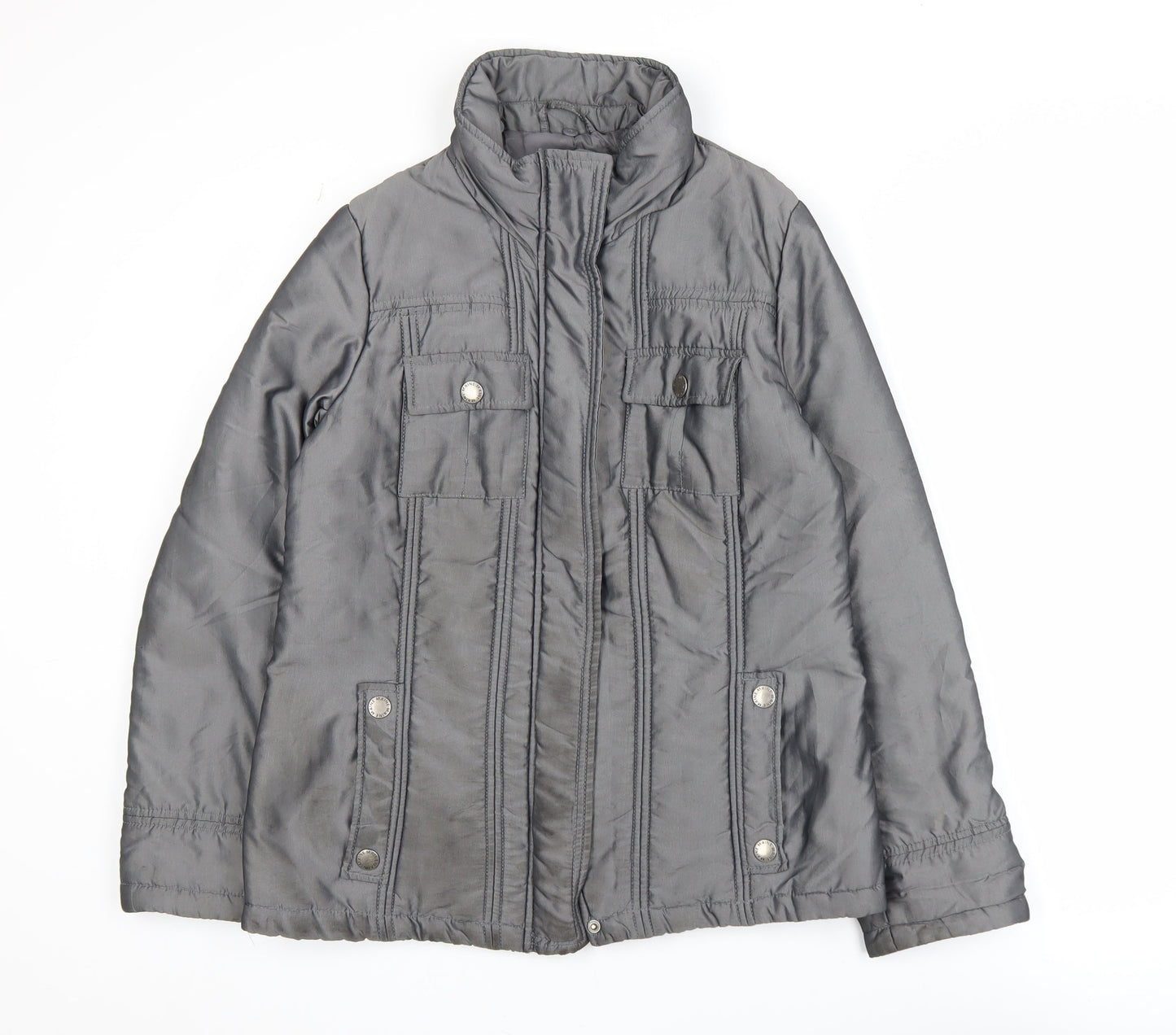 Maine New England Women’s Grey Puffer Jacket Size 10 Regular Zip