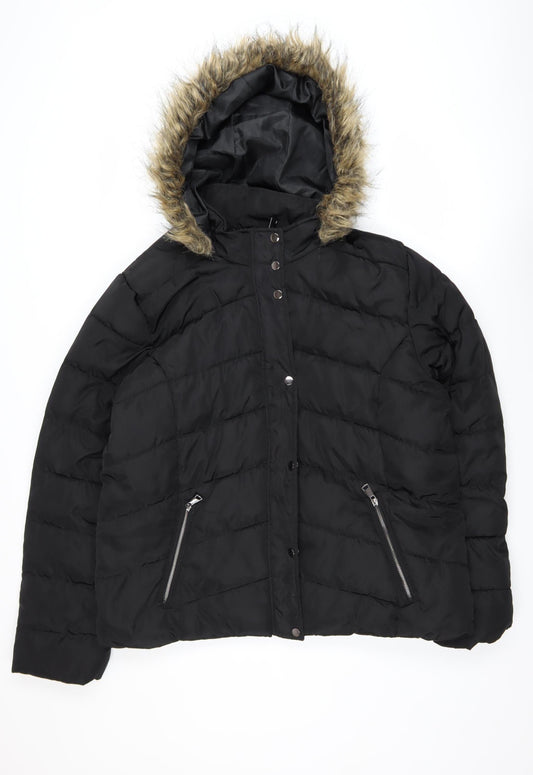 PrettyLittleThing Women’s Black Plus Size 18 Faux Fur Hooded Puffer Jacket