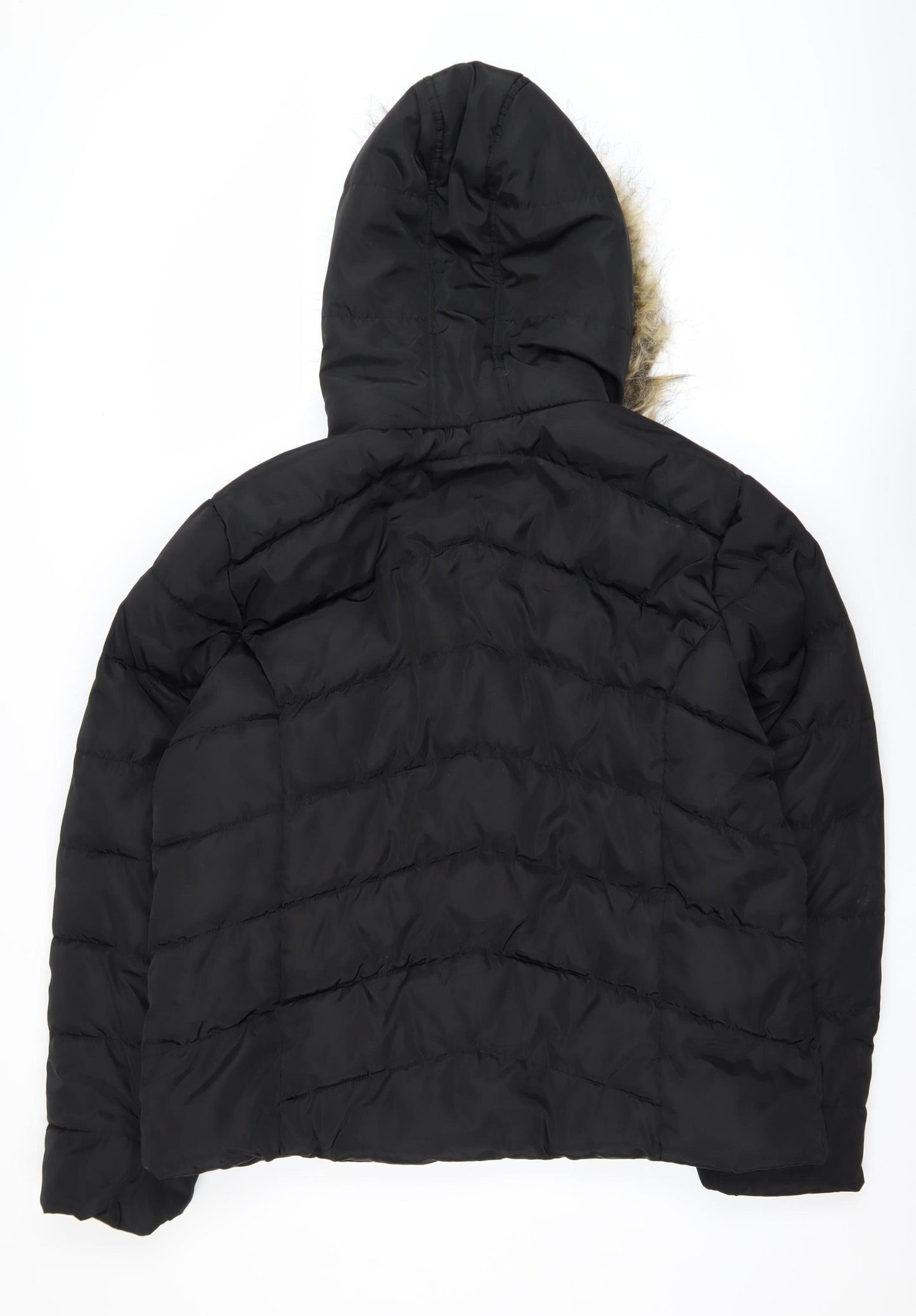 PrettyLittleThing Women’s Black Plus Size 18 Faux Fur Hooded Puffer Jacket