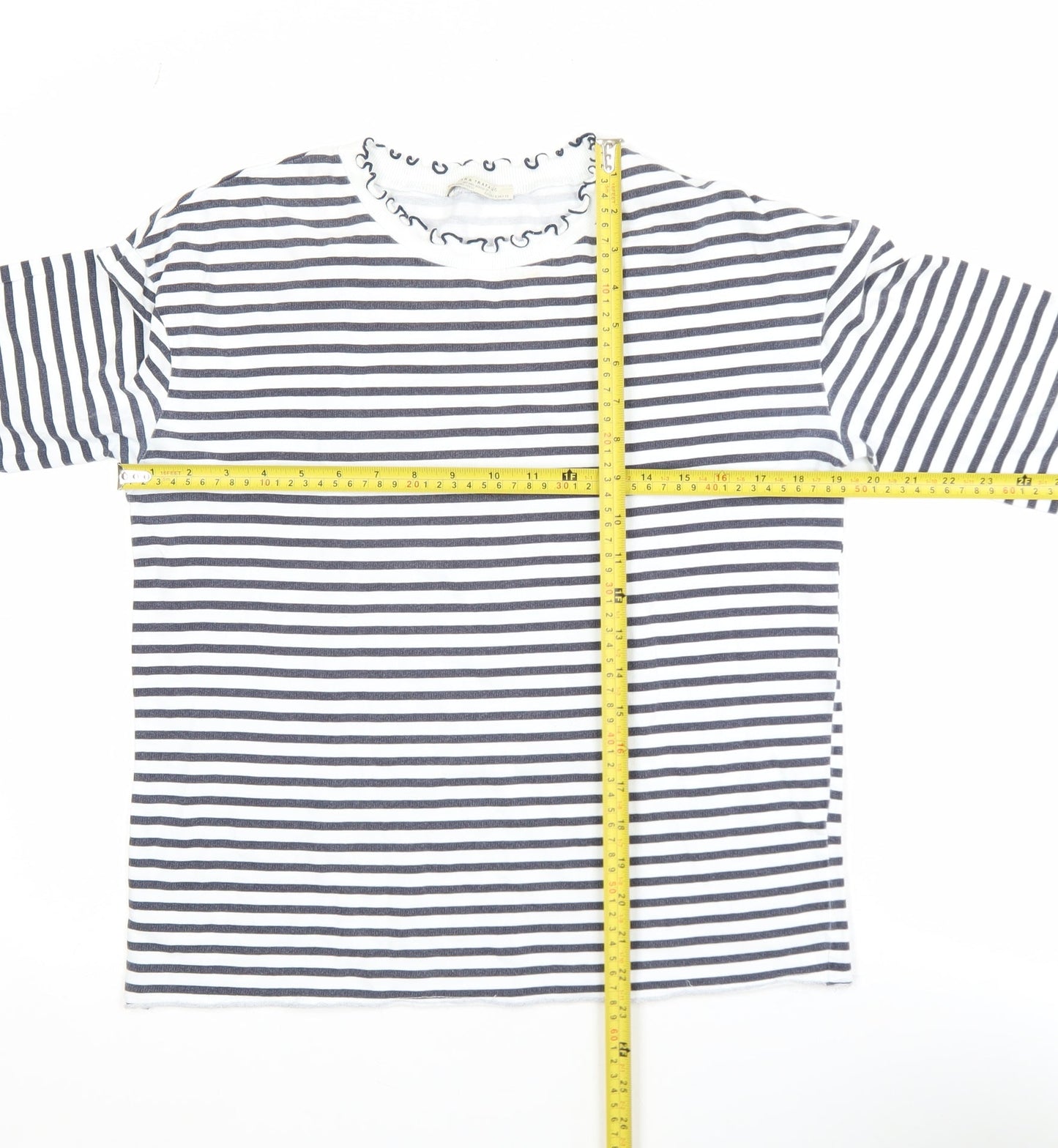 Zara Trafaluc Women’s Black White Striped Long Sleeve Cotton Top S