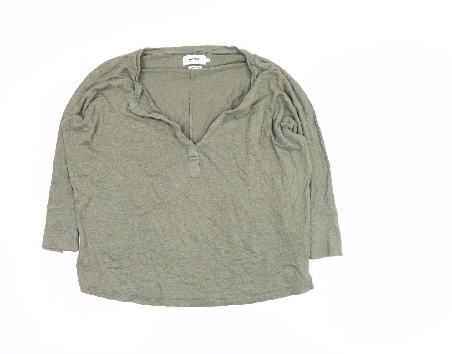 Notshy Women’s Green Linen Henley Tunic Top Size S 3/4 Sleeve Casual