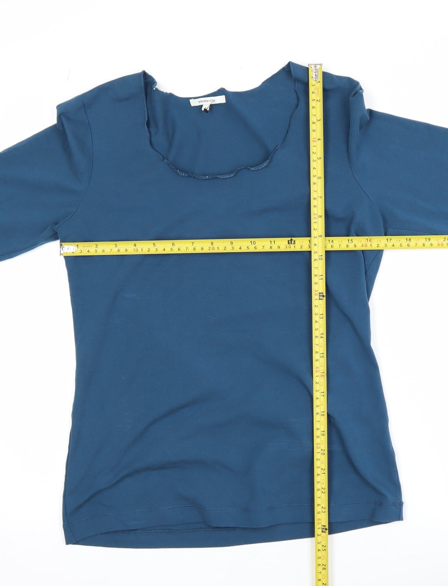Sandwich Women Blue Long Sleeve Jersey Cotton Stretch Top L
