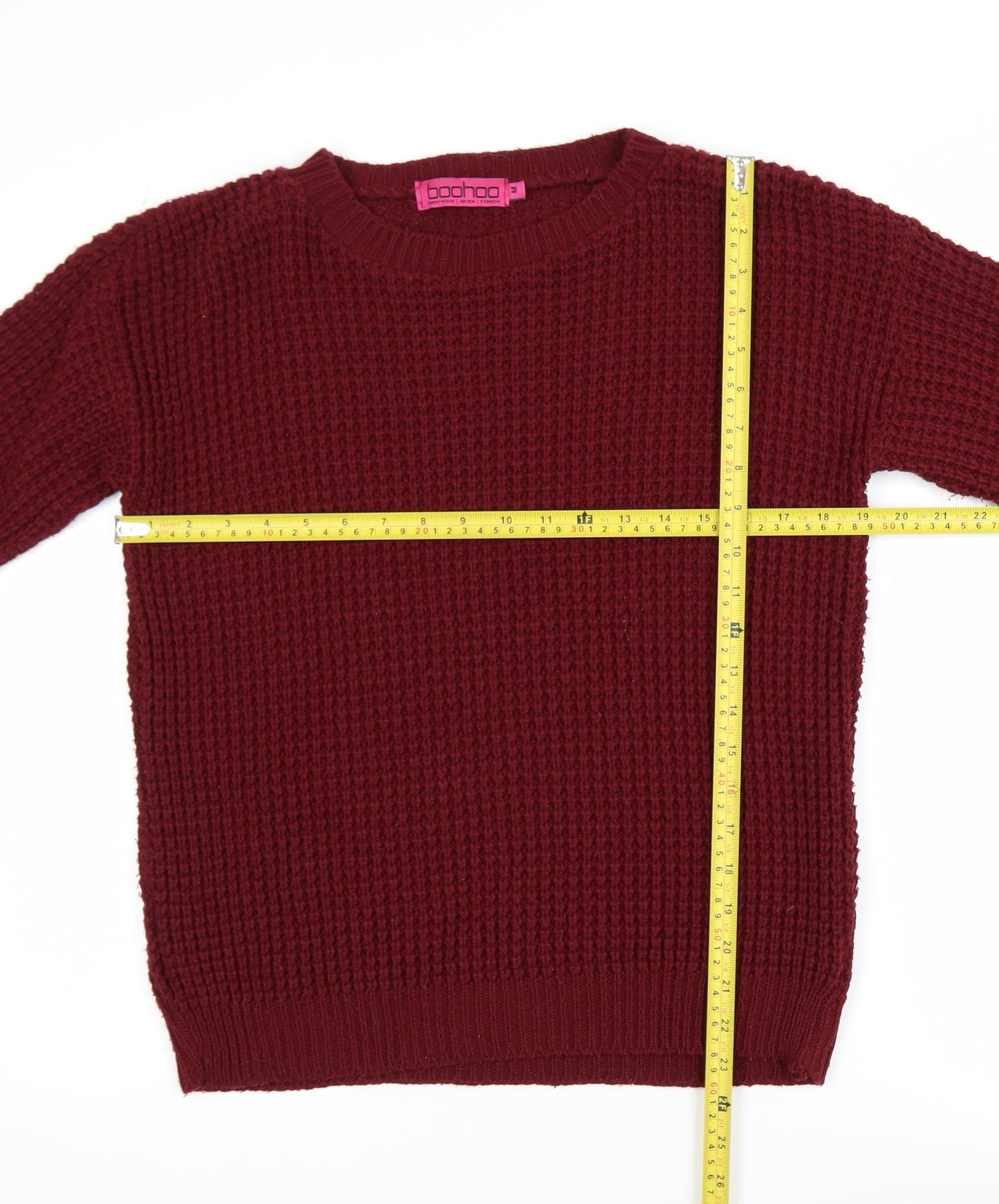 Boohoo Women's Red Chunky Knit Crew Neck Jumper Size M