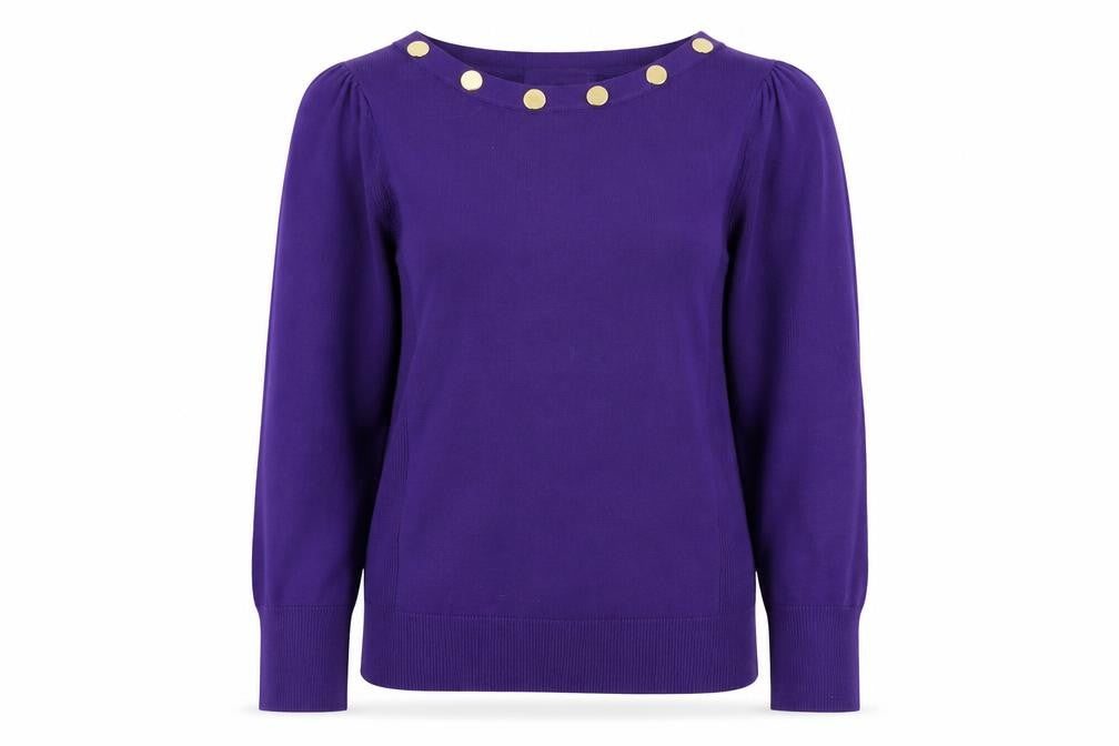 Wallis Women Purple Petite S Button Boat Neck Jumper