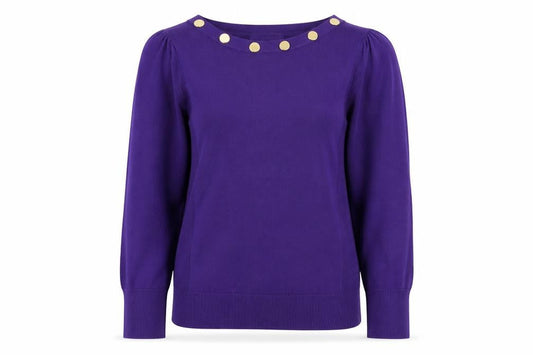 Wallis Women Purple Petite S Button Boat Neck Jumper