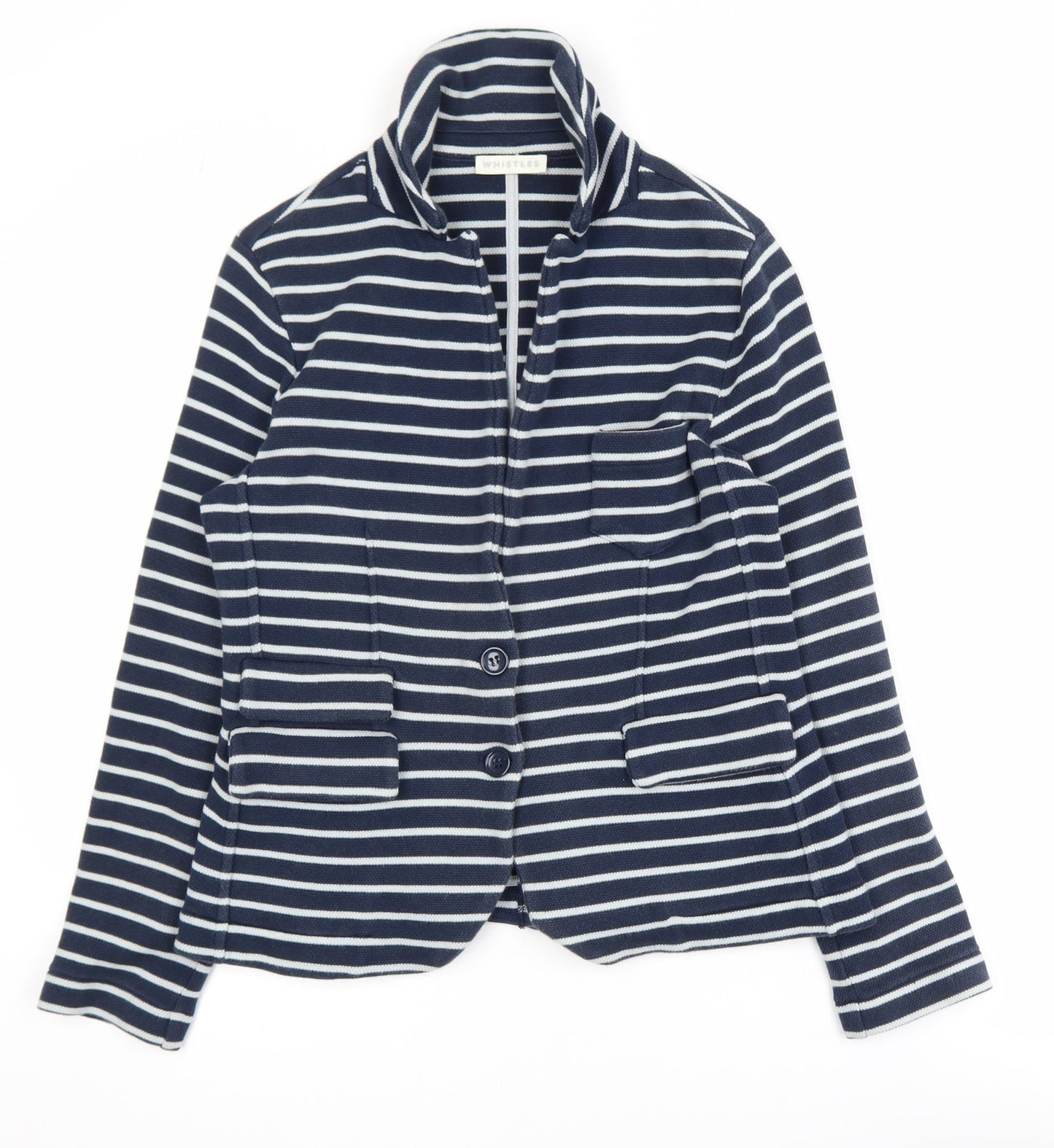 Whistles Women's Blue Striped Cotton Jersey Blazer M