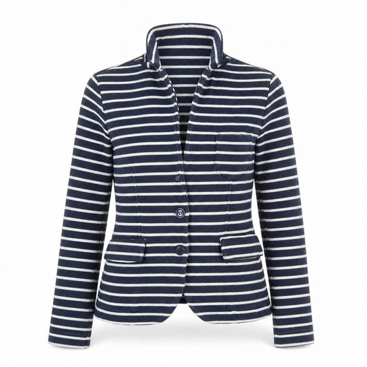 Whistles Women's Blue Striped Cotton Jersey Blazer M
