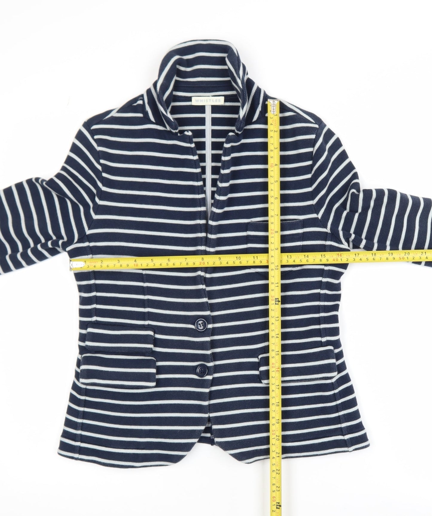 Whistles Women's Blue Striped Cotton Jersey Blazer M