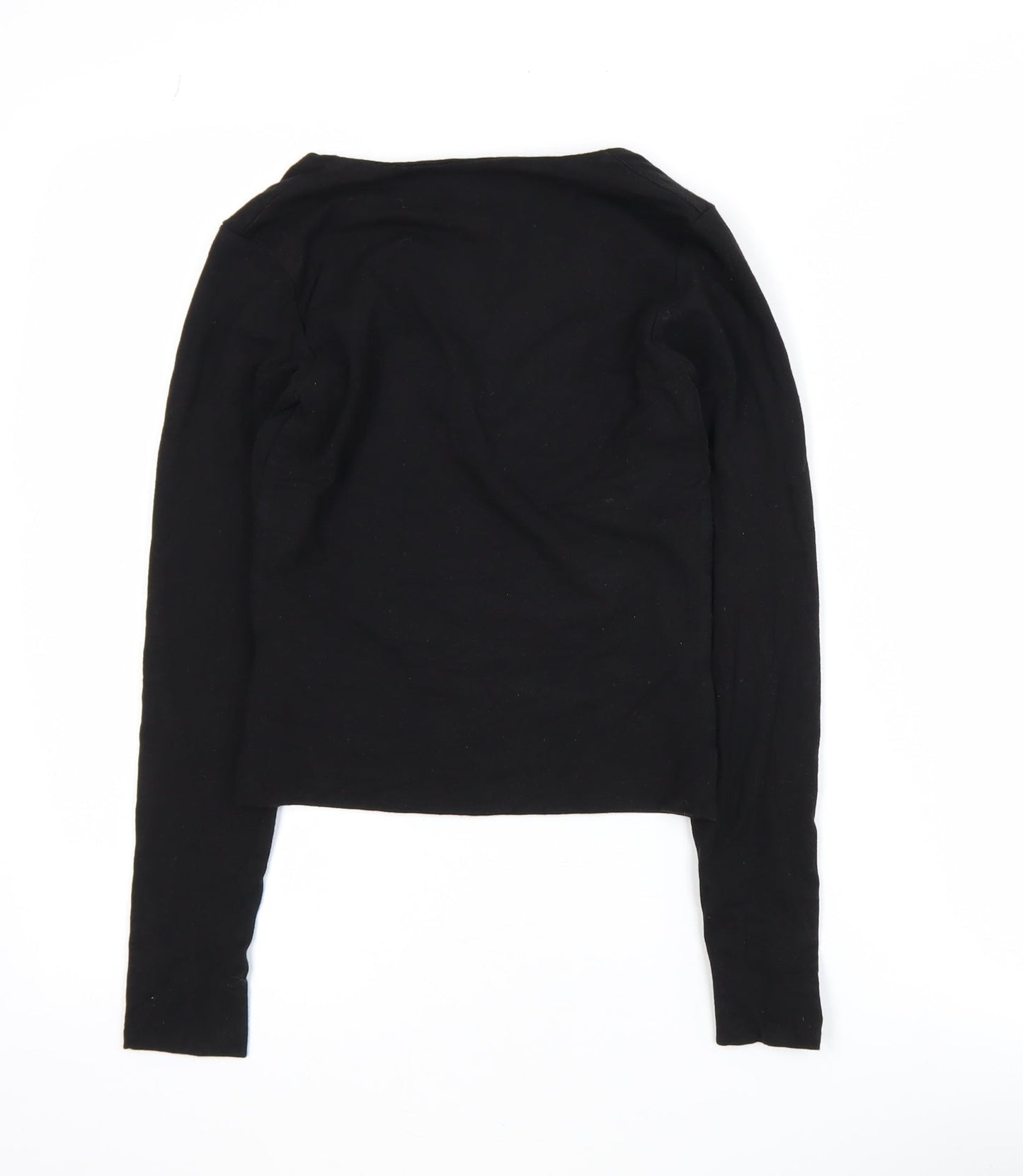 AYM Womens Black Bamboo Blend V-Neck Long Sleeve Cropped Top M