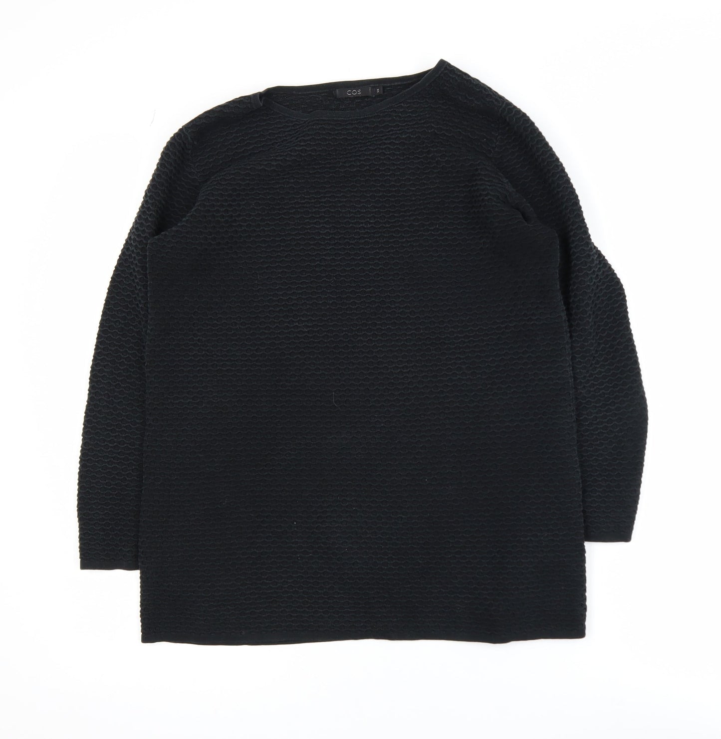 COS Womens Black Cotton Knit Crew Neck Long Sleeve Pullover Jumper XS