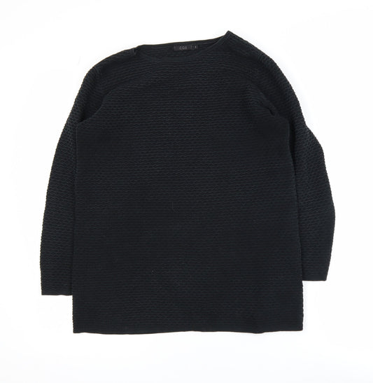 COS Womens Black Cotton Knit Crew Neck Long Sleeve Pullover Jumper XS