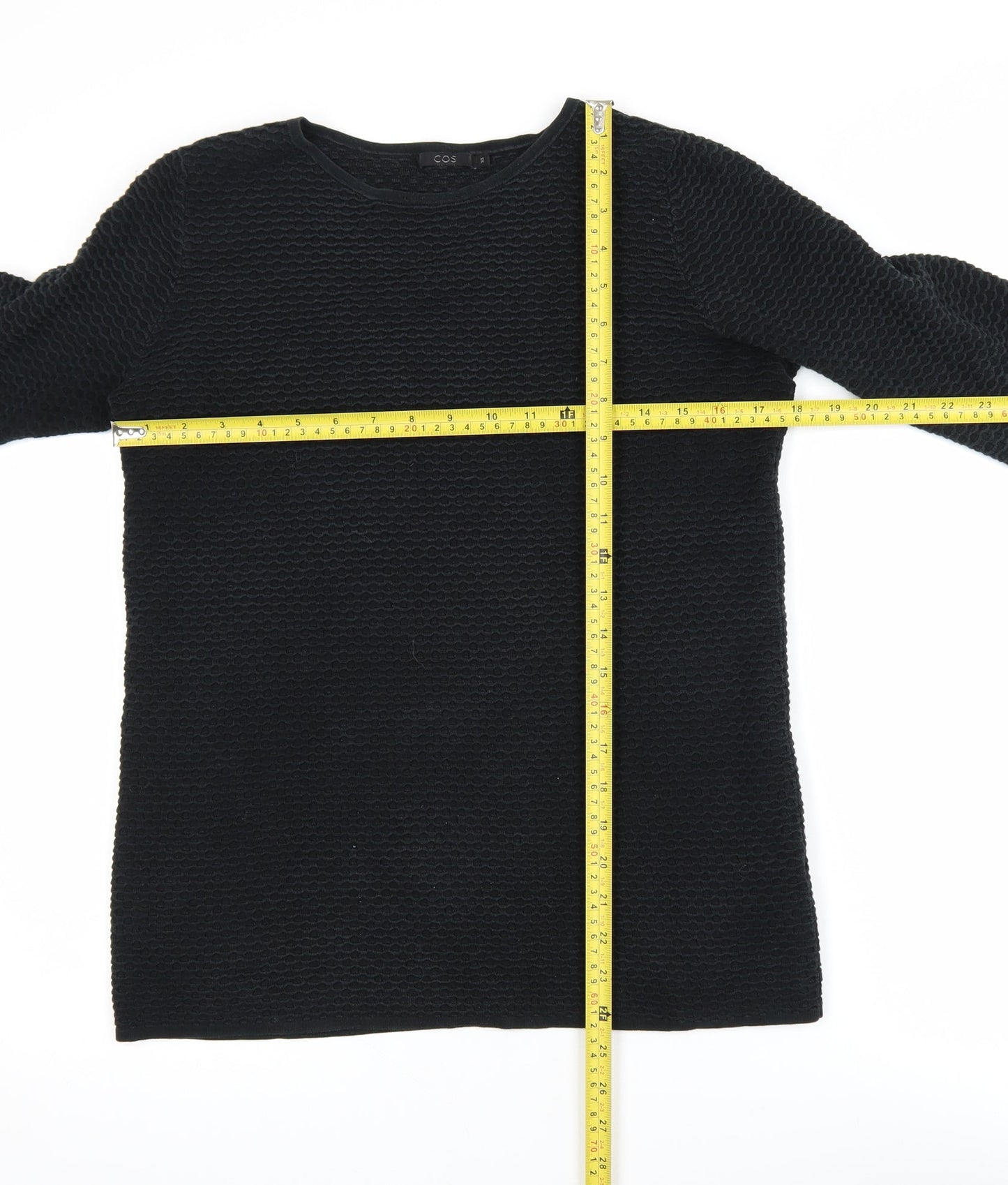COS Womens Black Cotton Knit Crew Neck Long Sleeve Pullover Jumper XS