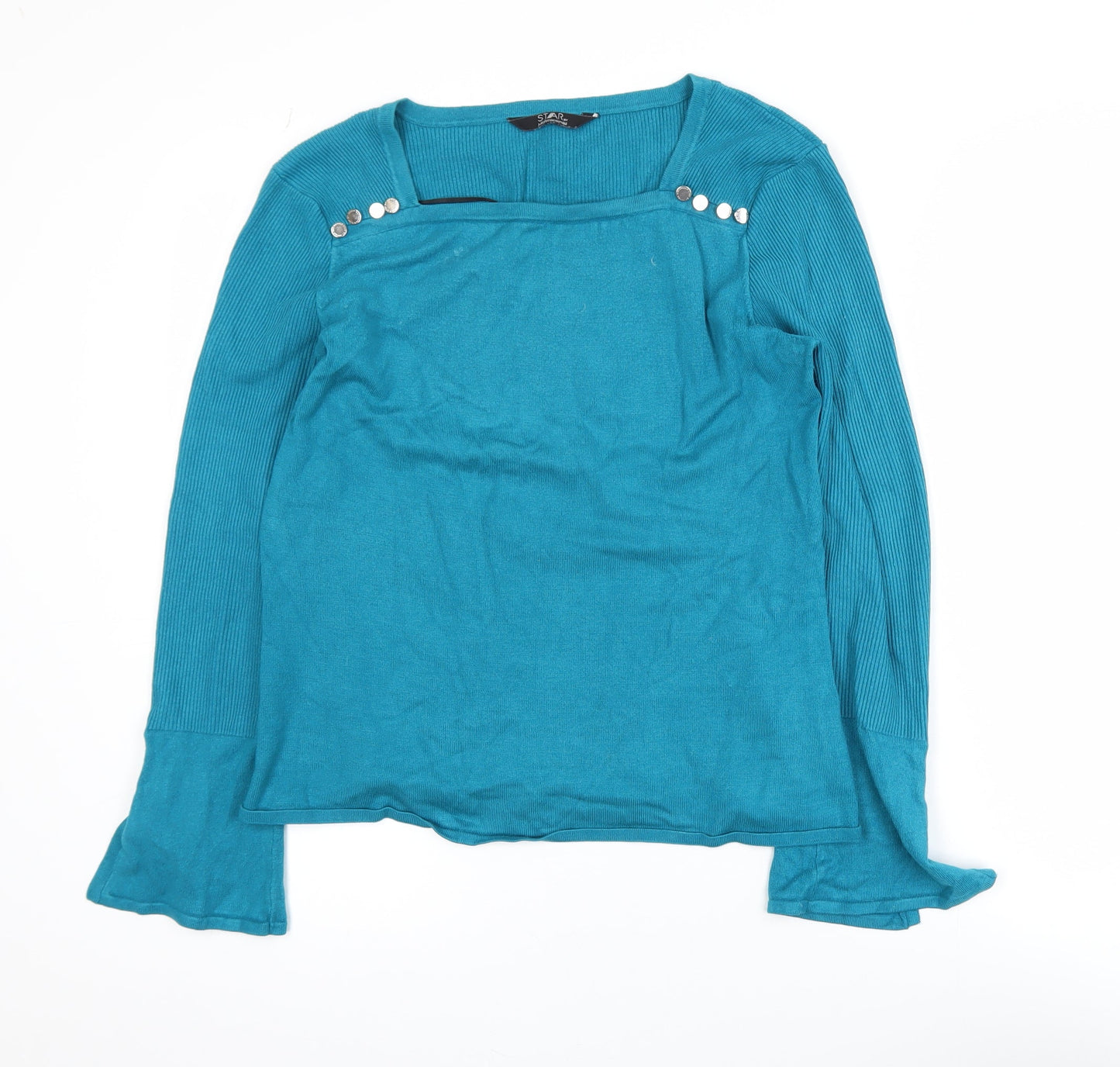 STAR by Julien Macdonald Women's Blue Knit Long Sleeve Blouse Size 14