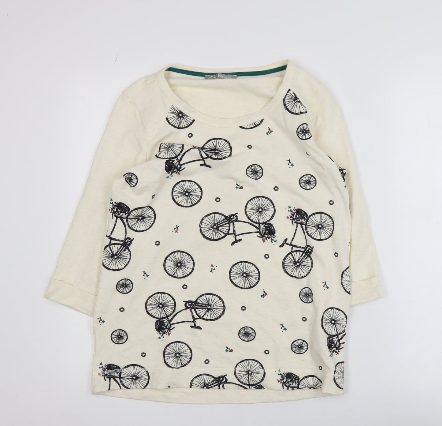 Marks and Spencer Women Ivory Bicycle Print 3/4 Sleeve Pullover Jumper Size 8