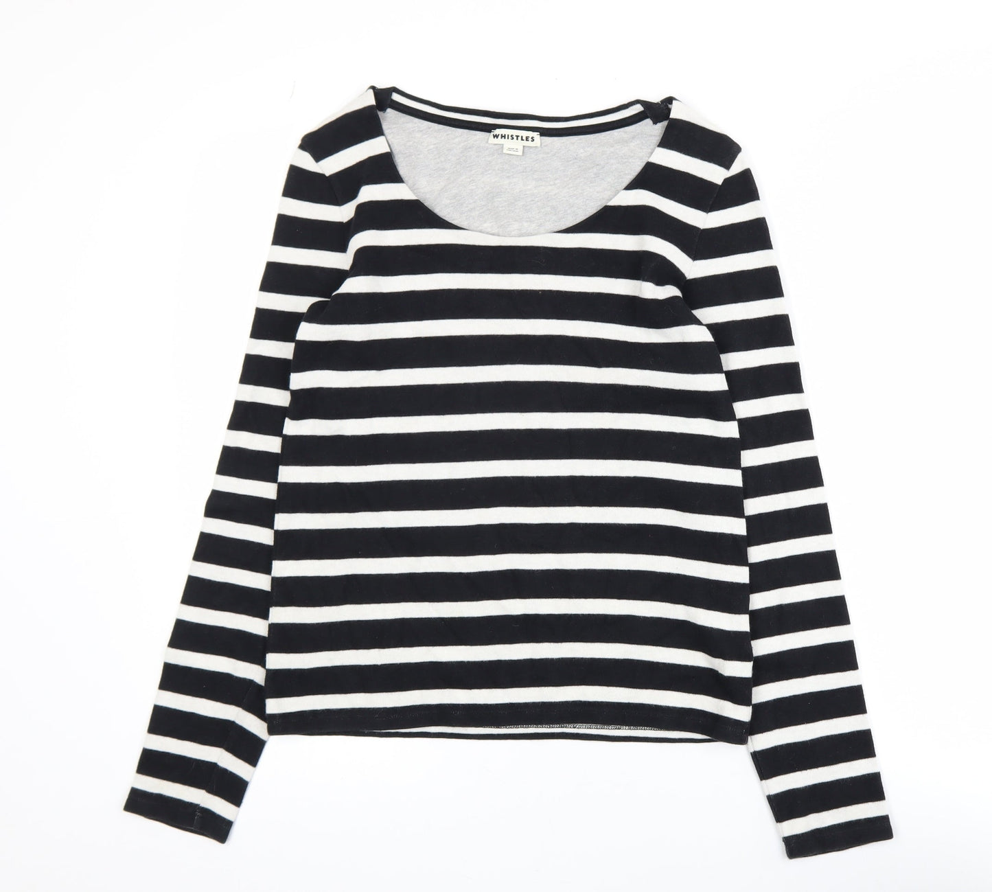 Whistles Women's Black White Striped Long Sleeve Cotton T-Shirt UK 8
