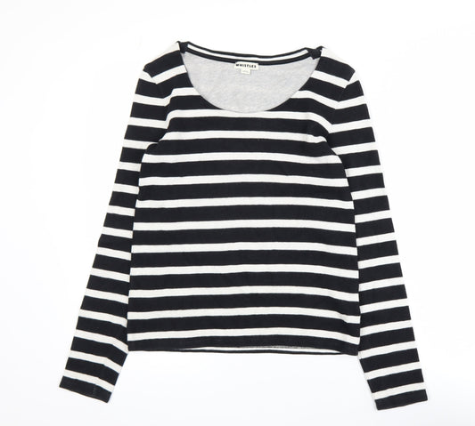 Whistles Women's Black White Striped Long Sleeve Cotton T-Shirt UK 8