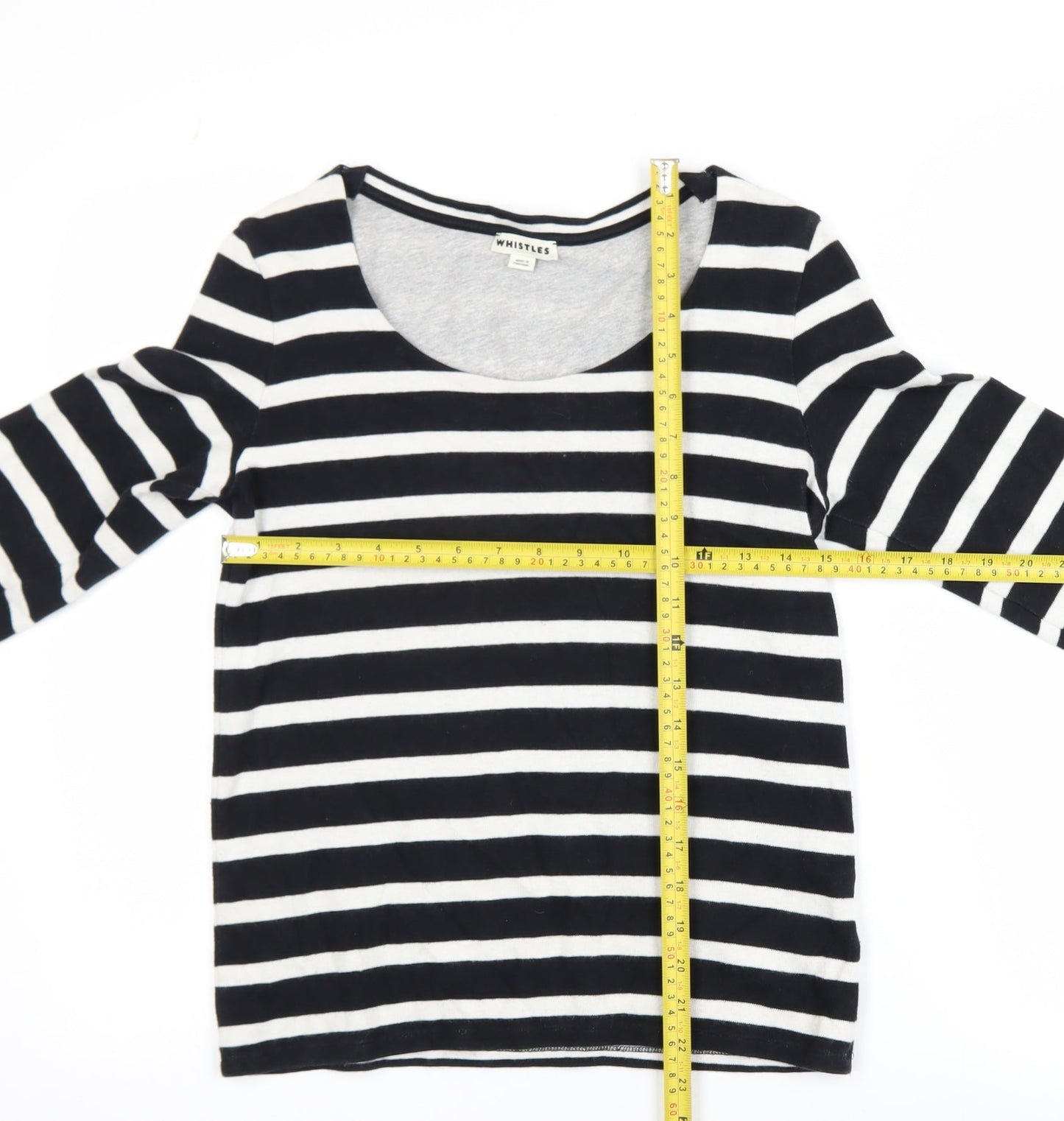 Whistles Women's Black White Striped Long Sleeve Cotton T-Shirt UK 8