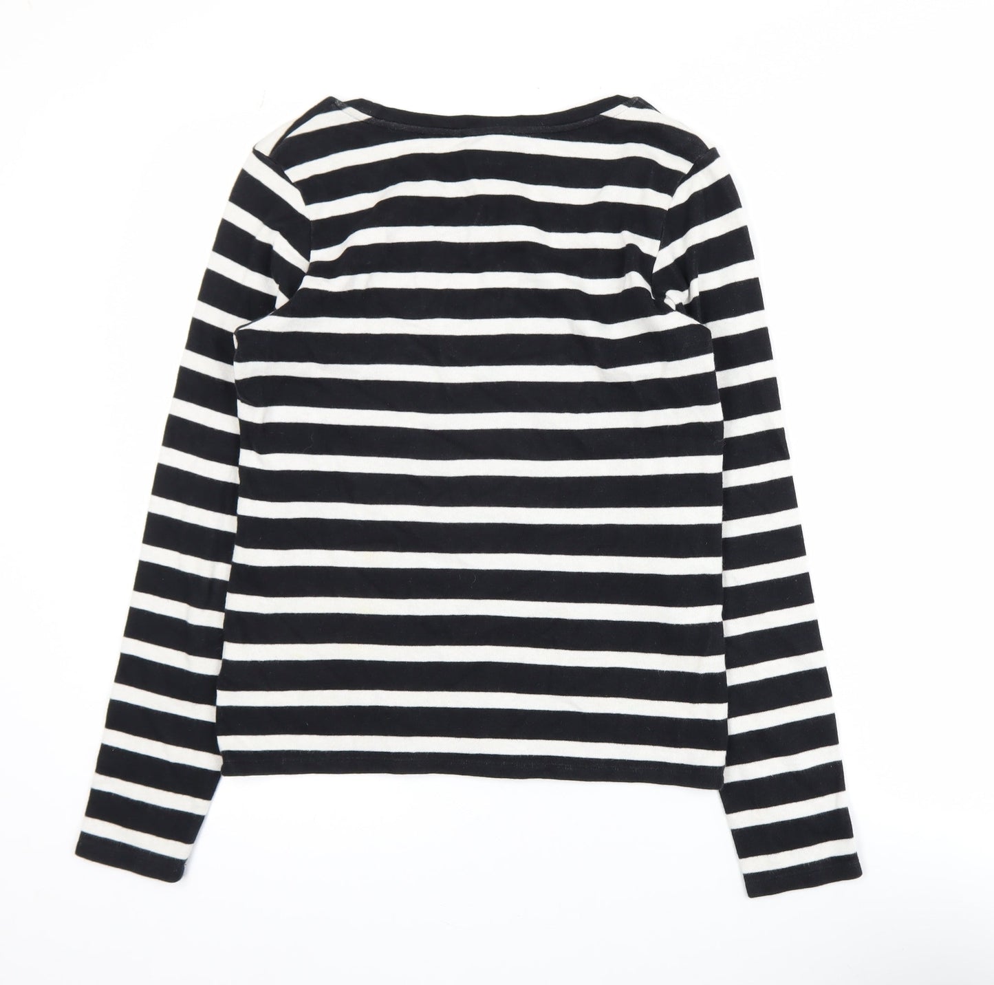 Whistles Women's Black White Striped Long Sleeve Cotton T-Shirt UK 8