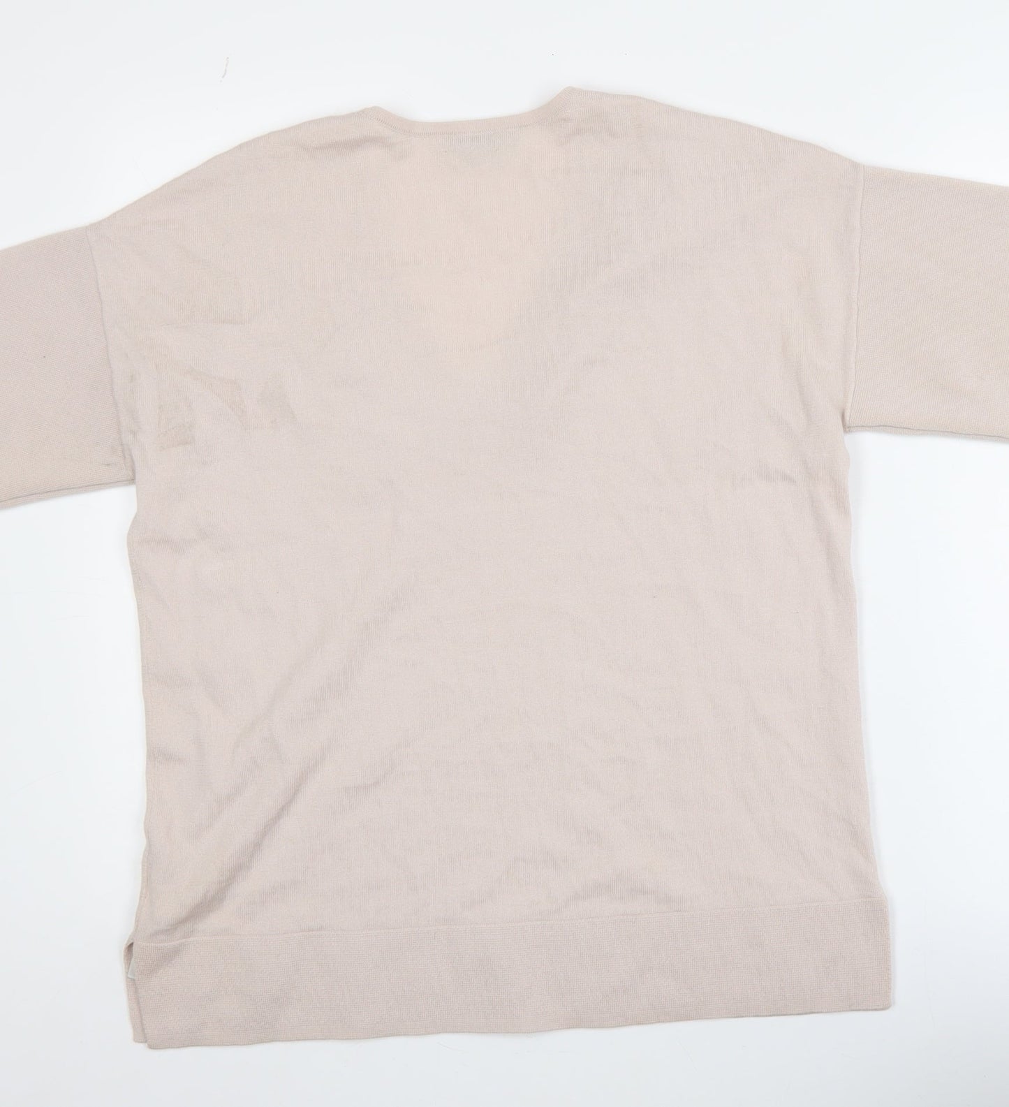 Hobbs Women Beige V-Neck Merino Wool Knit Short Sleeve Top S