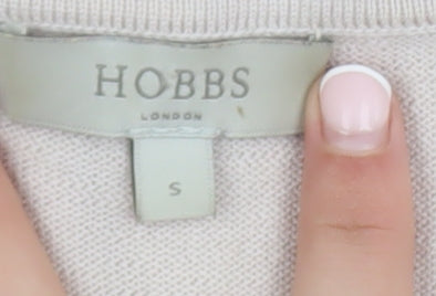 Hobbs Women Beige V-Neck Merino Wool Knit Short Sleeve Top S