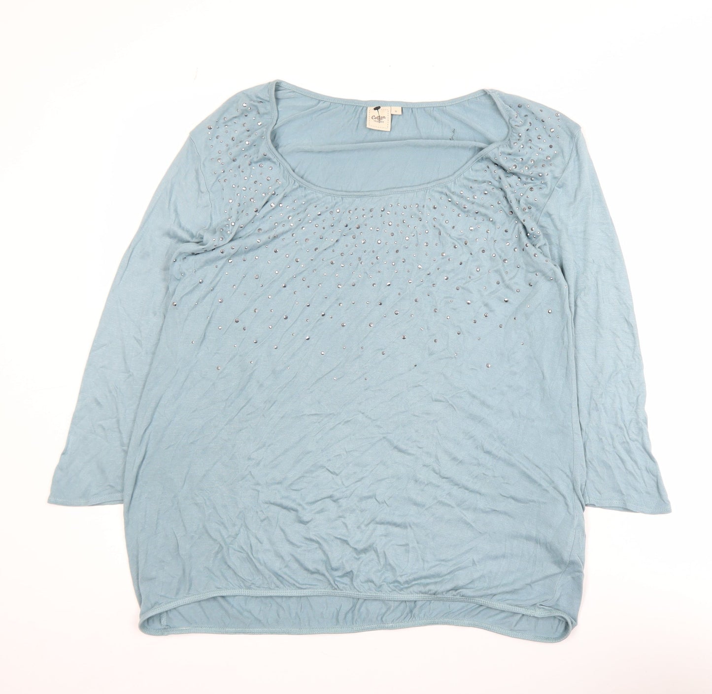 Cotton Traders Women Duck Egg Blue Long Sleeve Top Size 10 Beaded Viscose