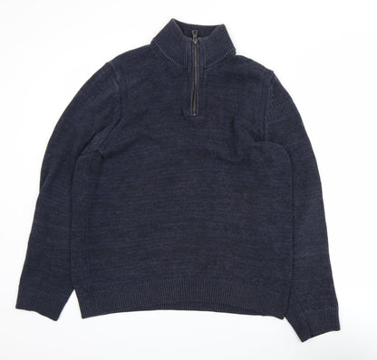 Marks & Spencer Men's Blue Cotton Blend 1/2 Zip Jumper M