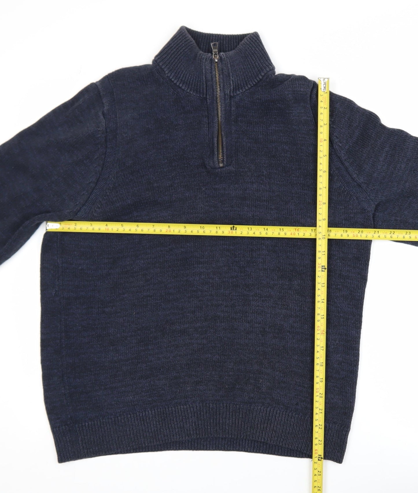 Marks and Spencer Men's Blue Cotton Blend 1/2 Zip Jumper M
