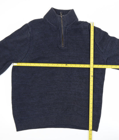 Marks & Spencer Men's Blue Cotton Blend 1/2 Zip Jumper M