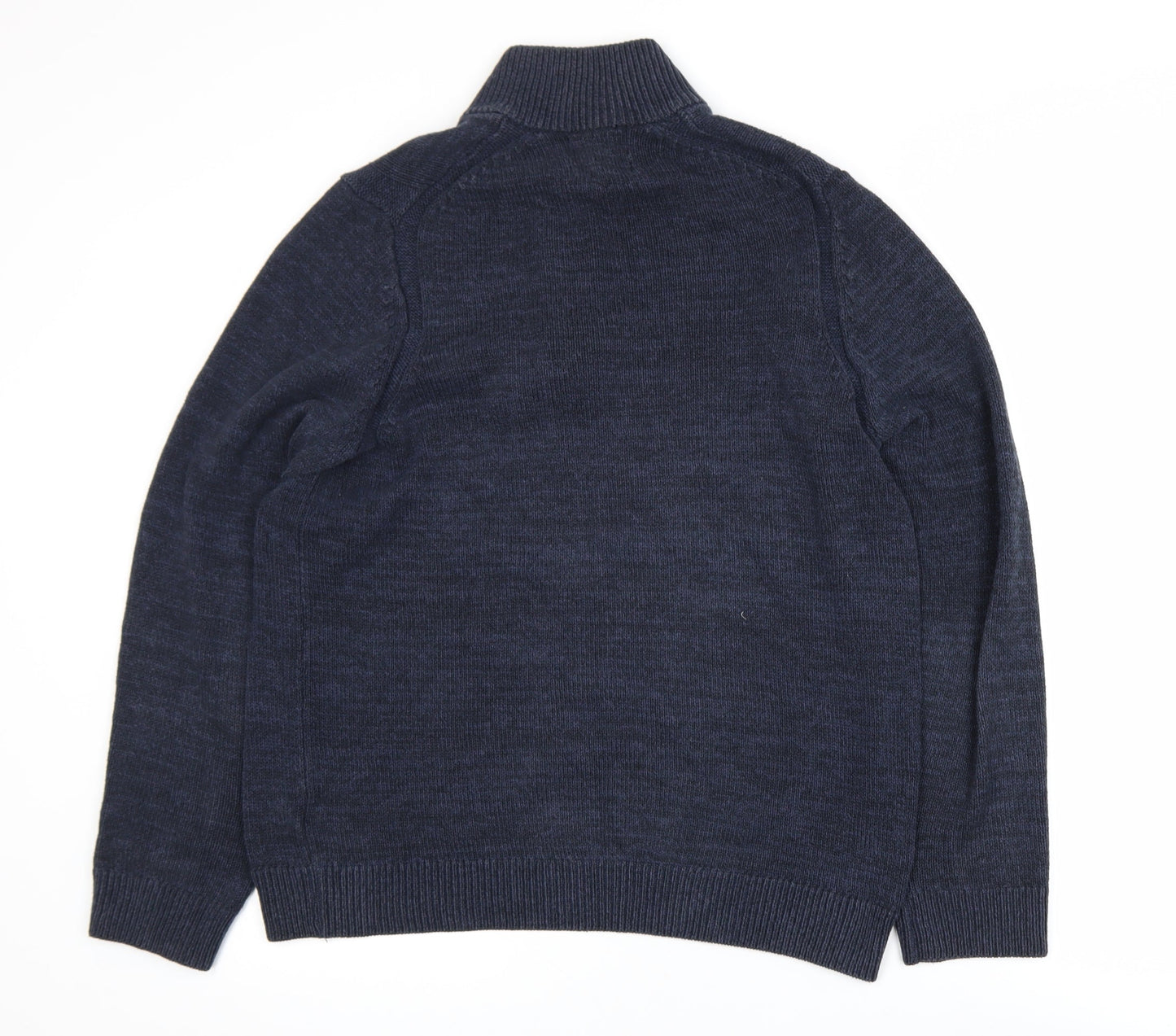 Marks and Spencer Men's Blue Cotton Blend 1/2 Zip Jumper M