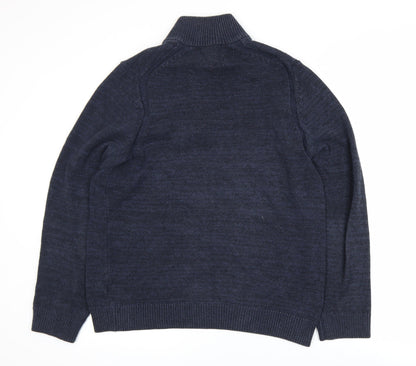 Marks & Spencer Men's Blue Cotton Blend 1/2 Zip Jumper M